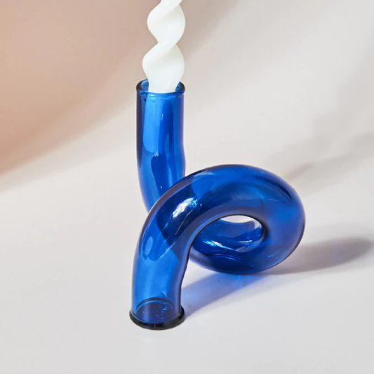 Retro Glaskerzenhalter Blau