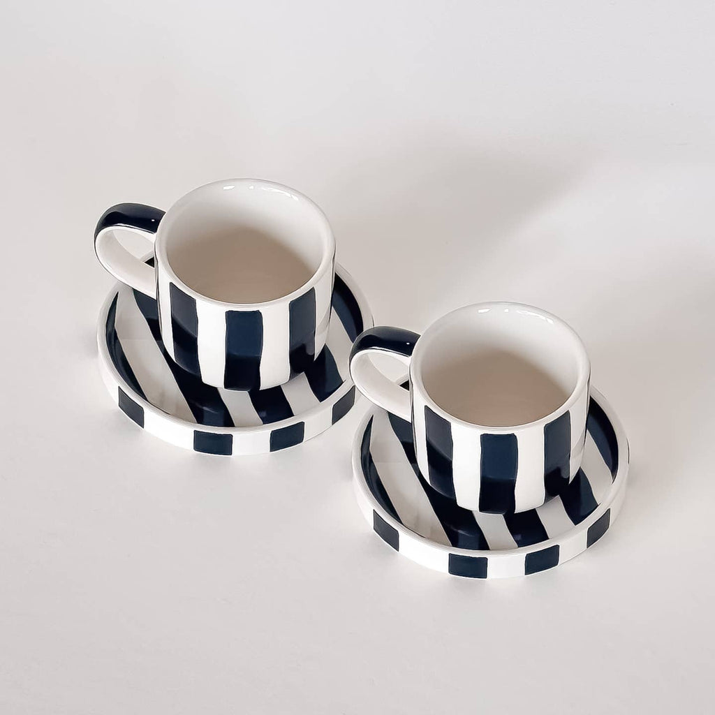 Espressotassen (2er Set) - Stripes - black
