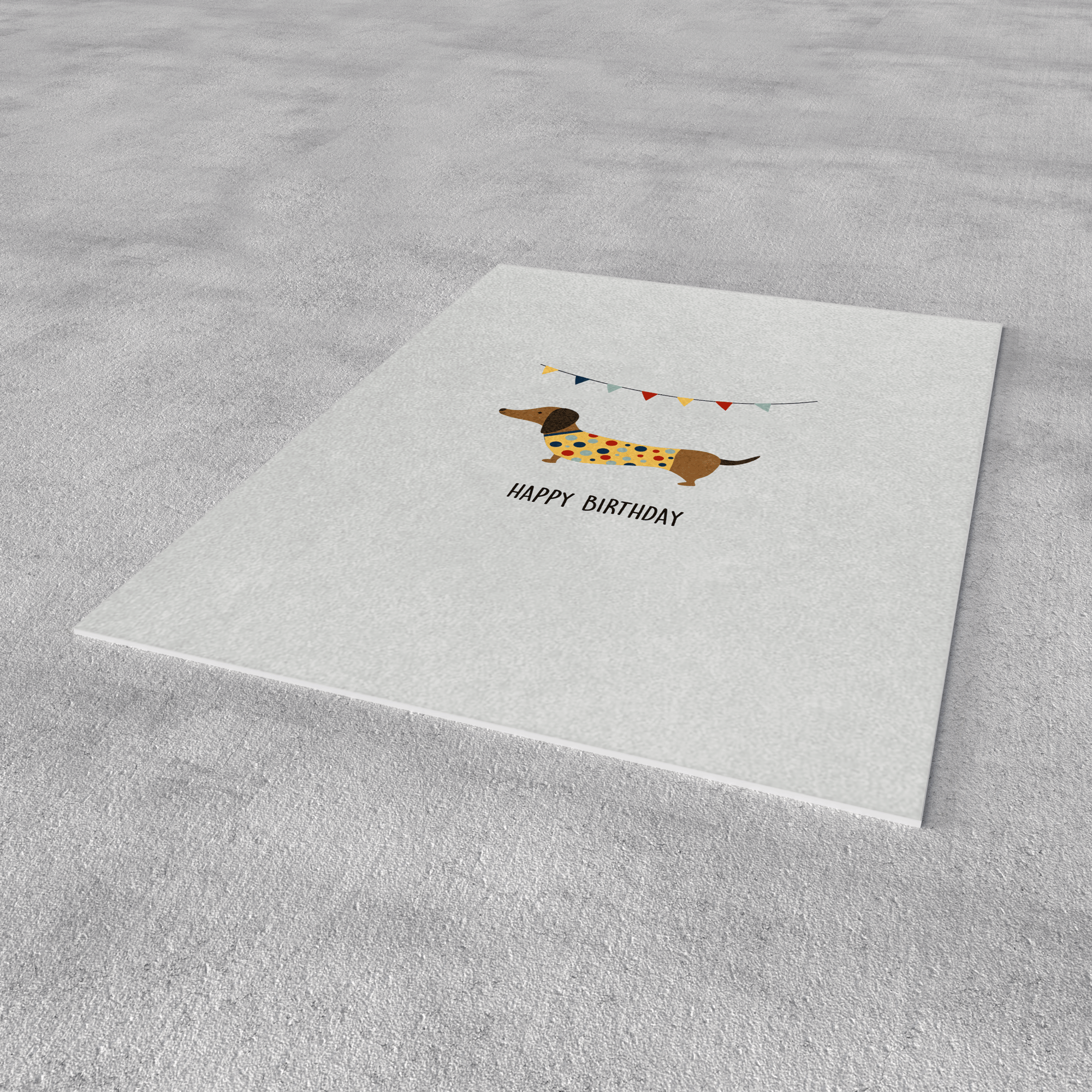 Postkarte „Happy Birthday“ – Partydackel mit Girlande