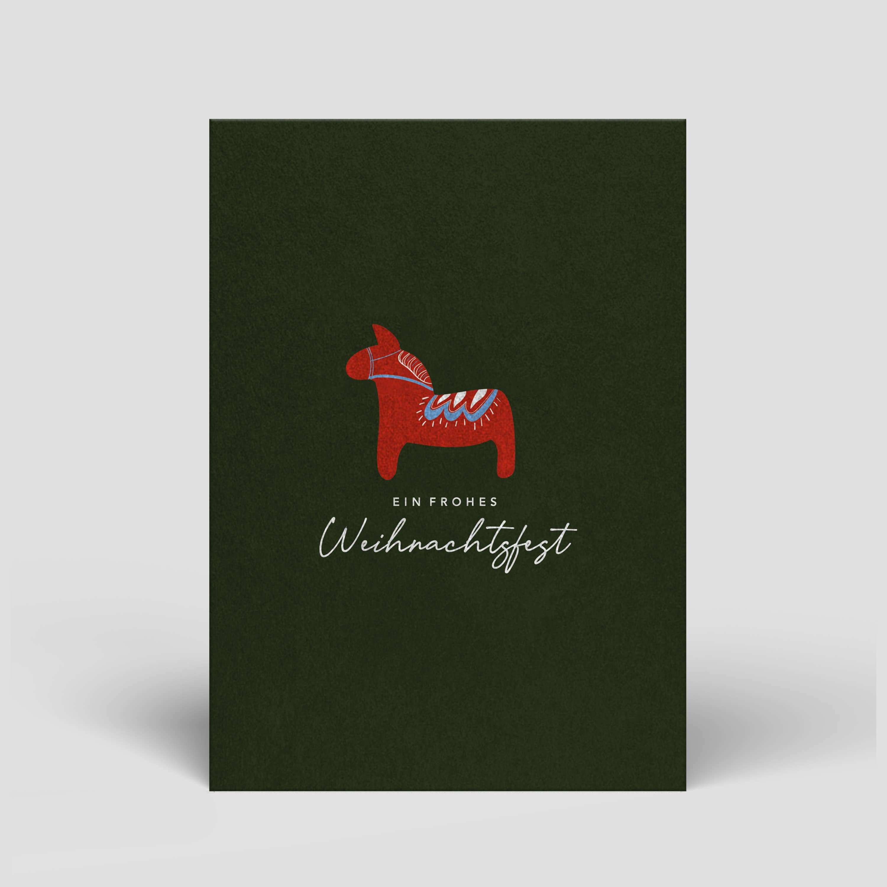 Postkarte „Ein frohes Weihnachtsfest“ – mit Dalapferd