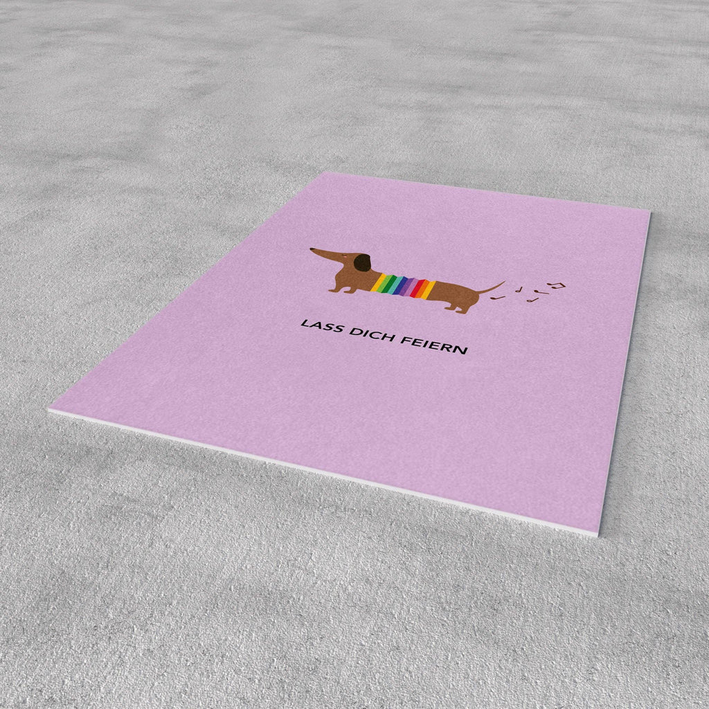 Postkarte „Lass dich feiern“ – mit Dackel