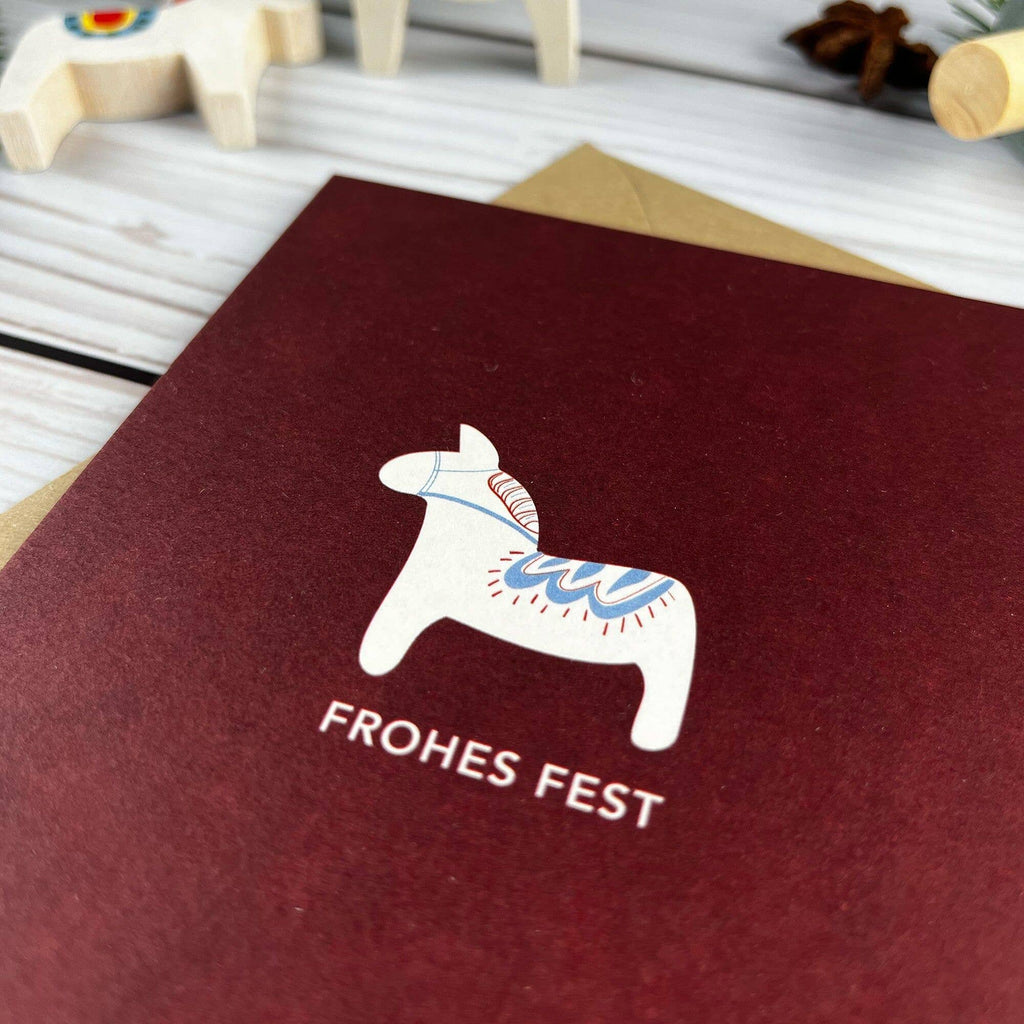 Weihnachtskarte „Dalapferd Bordeaux“