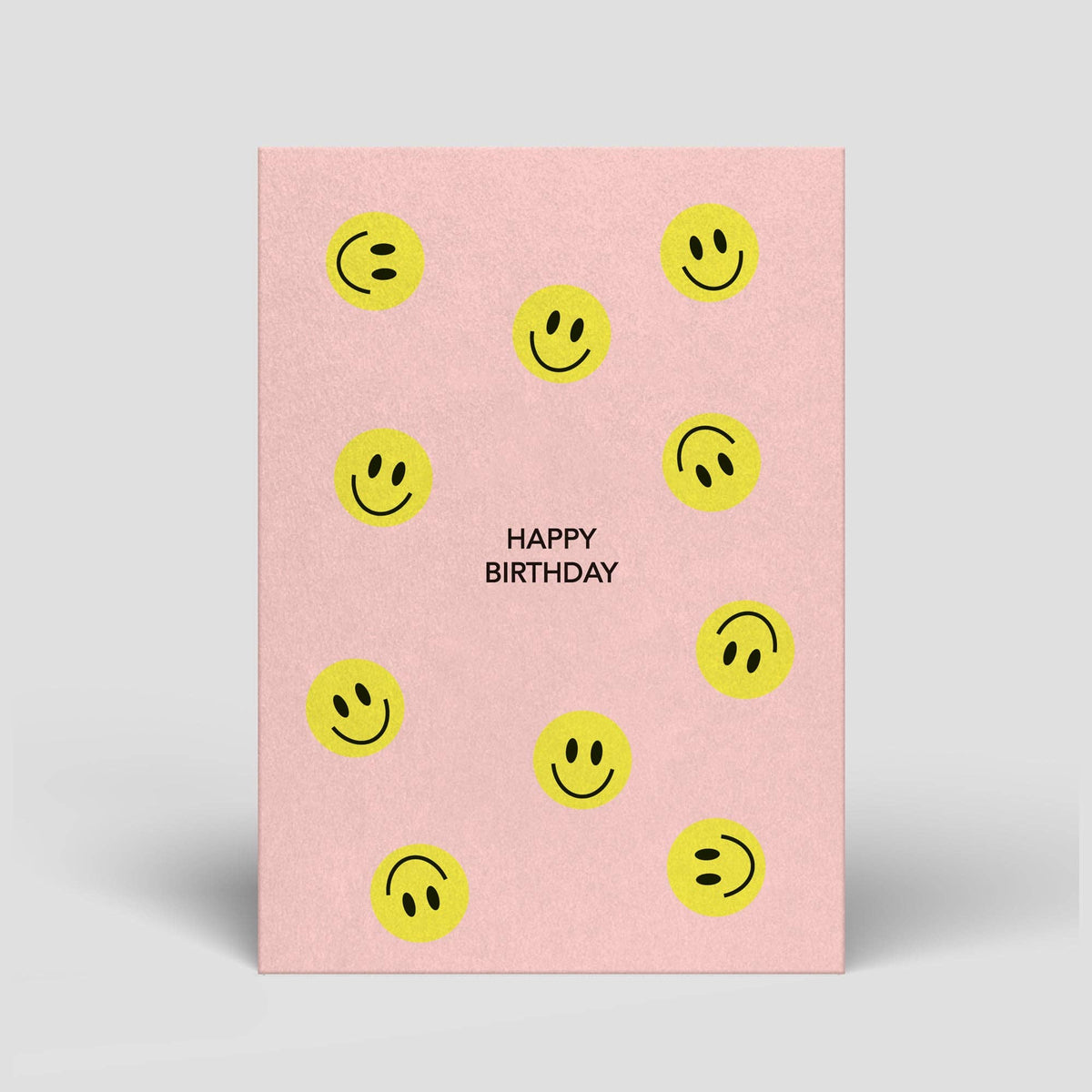 Geburtstagskarte „Happy Birthday“ mit illustrierten Smileys von Naturbedacht, Vorderseite