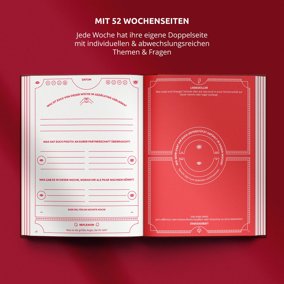 Detailansicht des Journals für Paare von Simon & Jan mit Schrift und Gestaltung im Nahbild