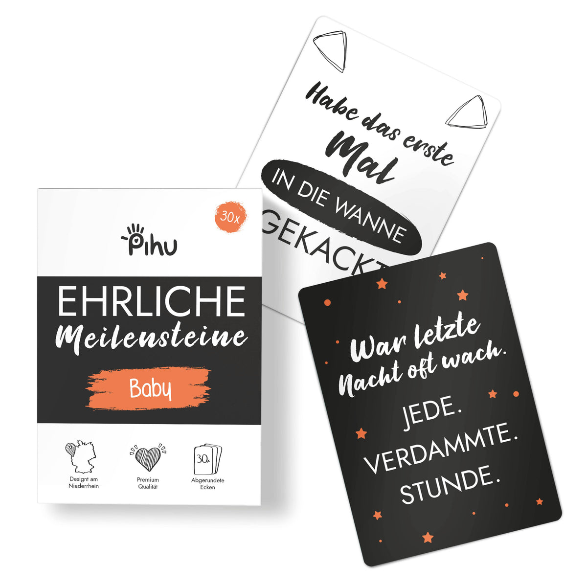Meilensteinkarten Ehrliche Meilensteine BABY von PIHU, Karten mit ehrlichen Momenten aus dem ersten Babyjahr