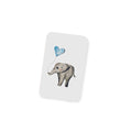 Minikarte „Elefant“ von One in a Melon mit illustriertem Babyelefant und blauem Herzballon, Visitenkartenformat