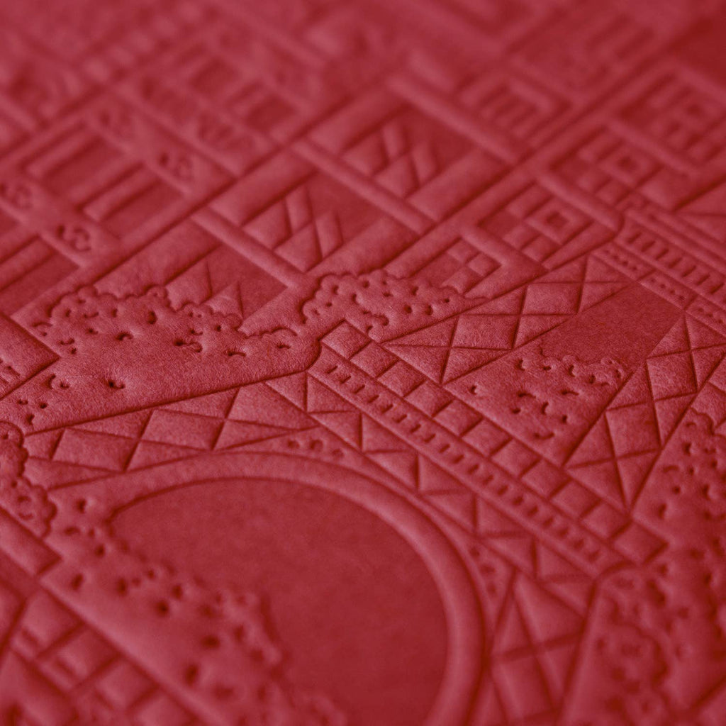 Notizbuch Paris in Rot von The City Works mit handgeprägtem Stadtmotiv auf dem Cover