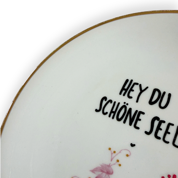Vintage Wandteller "HEY DU SCHÖNE SEELE" | Upcycling Unikat | 20 cm
