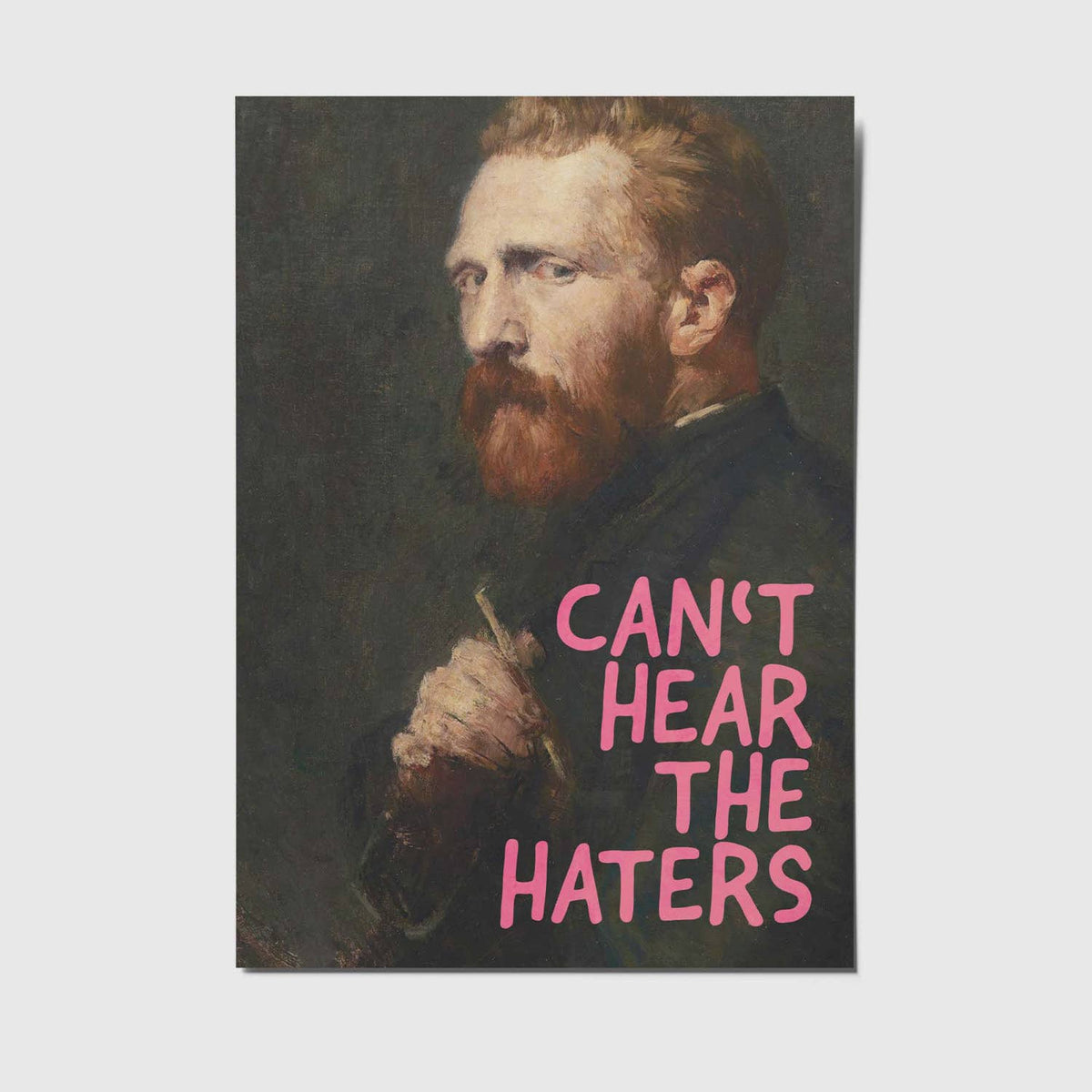 Lustige Postkarte von Studio Mirabella mit dem Spruch „Can't hear the haters“ und Van-Gogh-Motiv
