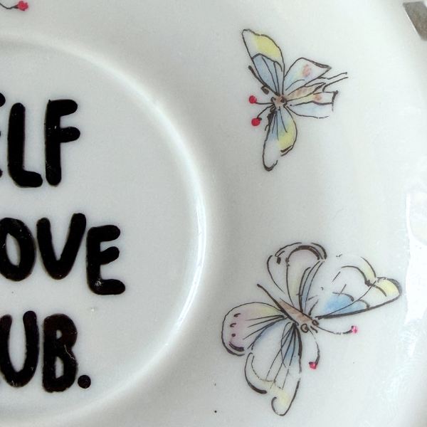 Vintage Wandteller "SELF LOVE CLUB" | Upcycling Unikat | 16 cm