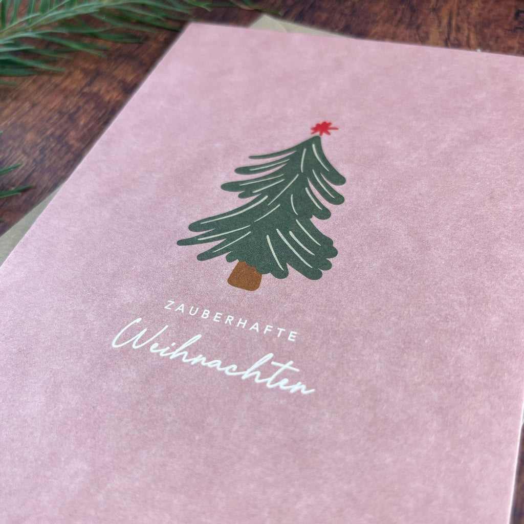 Weihnachtskarte „zauberhafte Weihnachten“ mit illustriertem Tannenbaum von Naturbedacht, Detail