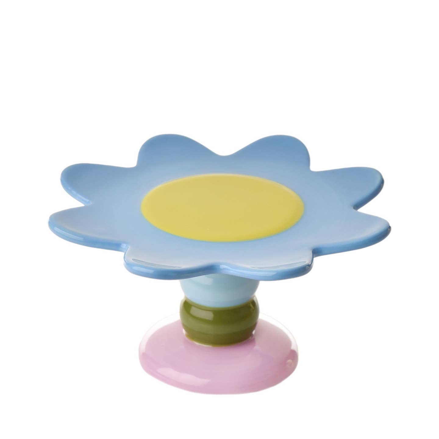 WIDDOP Etagere Daisy aus Keramik – bunte Gänseblümchenform in Blau, Gelb, Rosa und Grün
