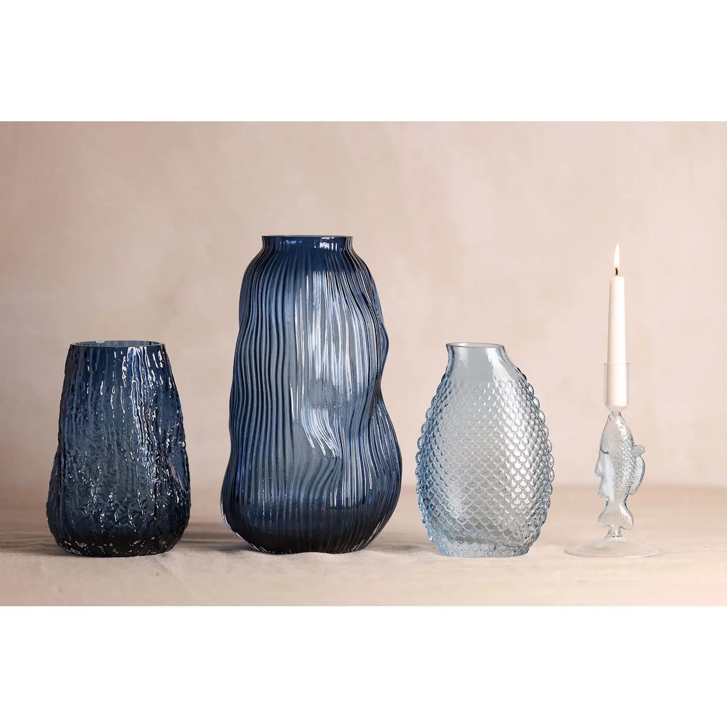 WIDDOP Glasvase Mermaid und Welle als Duo – maritime Wohndeko mit Kerzenständer