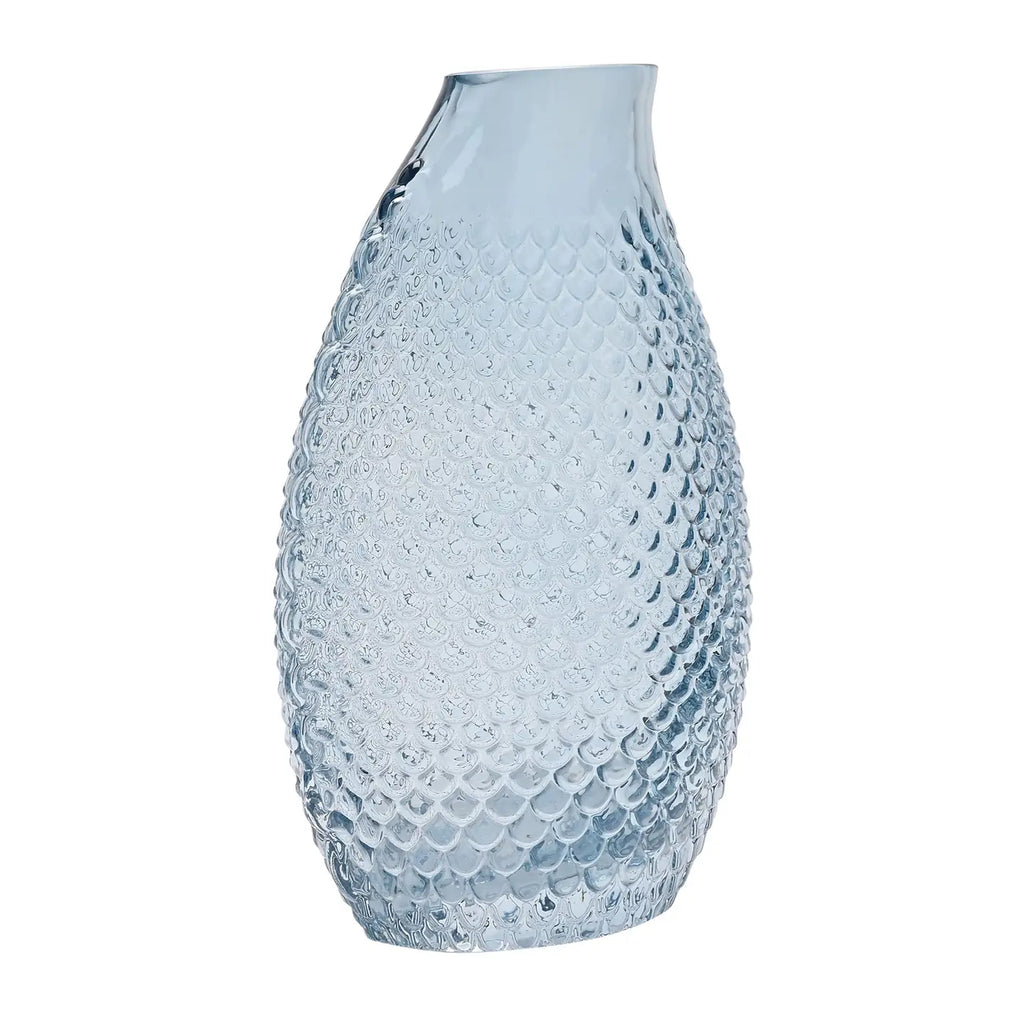 WIDDOP Deko Glasvase Mermaid – Schrägansicht, durchscheinendes Meeresblau Glas
