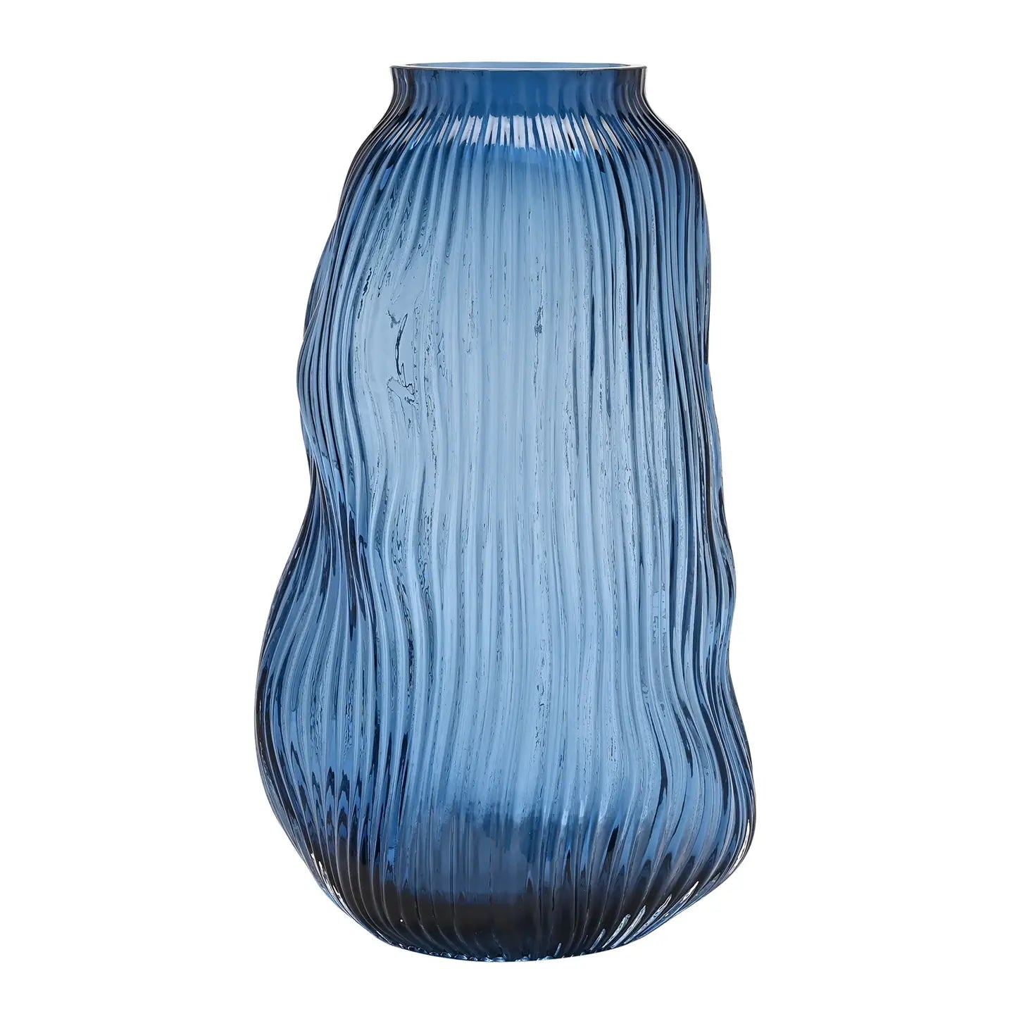 WIDDOP Glasvase Welle tiefblau – Frontansicht organische Wellenform 30 cm