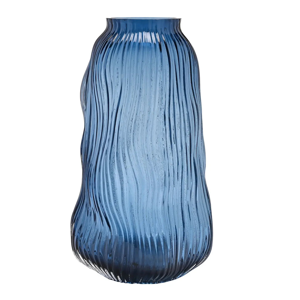 WIDDOP Glasvase Welle – Rückansicht, maritime Deko Vase in Blau