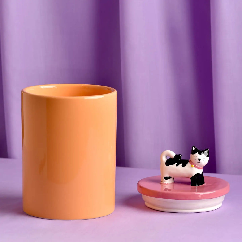 WIDDOP Keksdose Katze geöffnet – Keramikdose mit Deckel, Geschenk für Katzenliebhaber