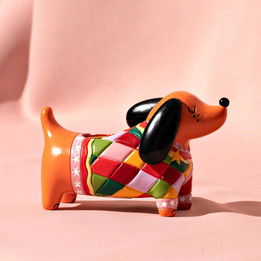 WIDDOP Dackel Kerzenhalter bunt – Geschenk für Hundeliebhaber, Wohndeko handgefertigt
