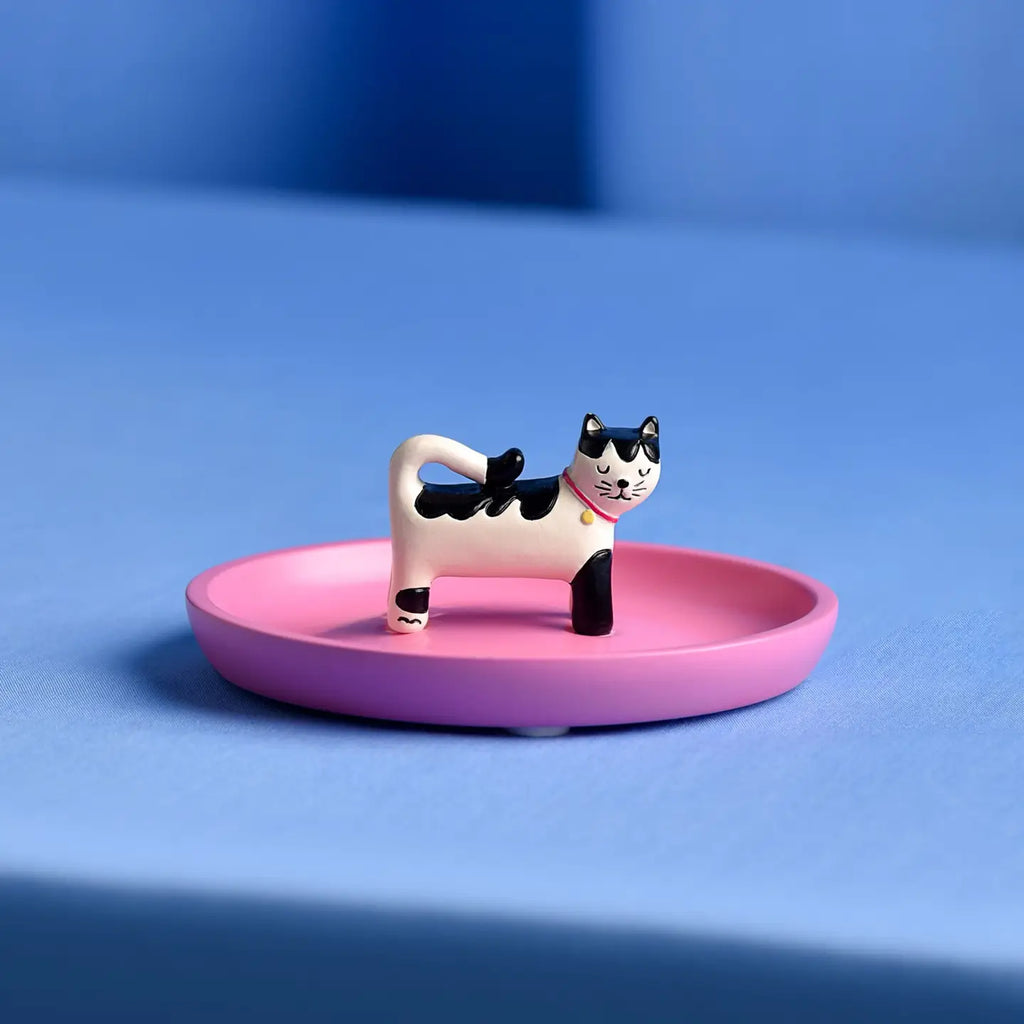 WIDDOP Schmuckschale Katze Rosa – Geschenk für Katzenliebhaber, pinke Katzenfigur als Schmuck Aufbewahrung