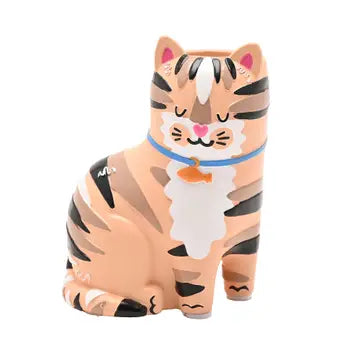 WIDDOP Streichholzhalter Katze Keramik – Frontansicht getigerte Katzenfigur